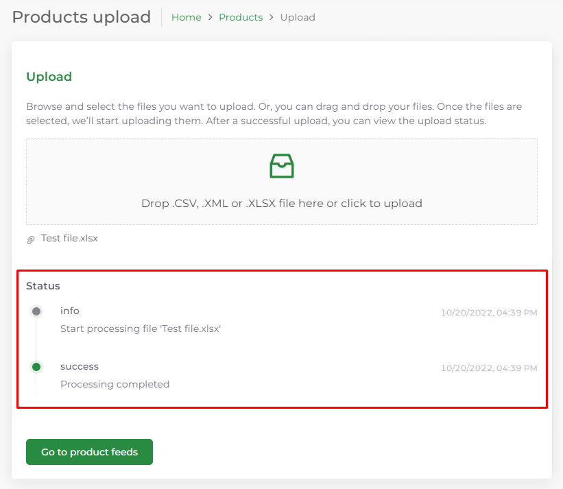 Product Upload Status